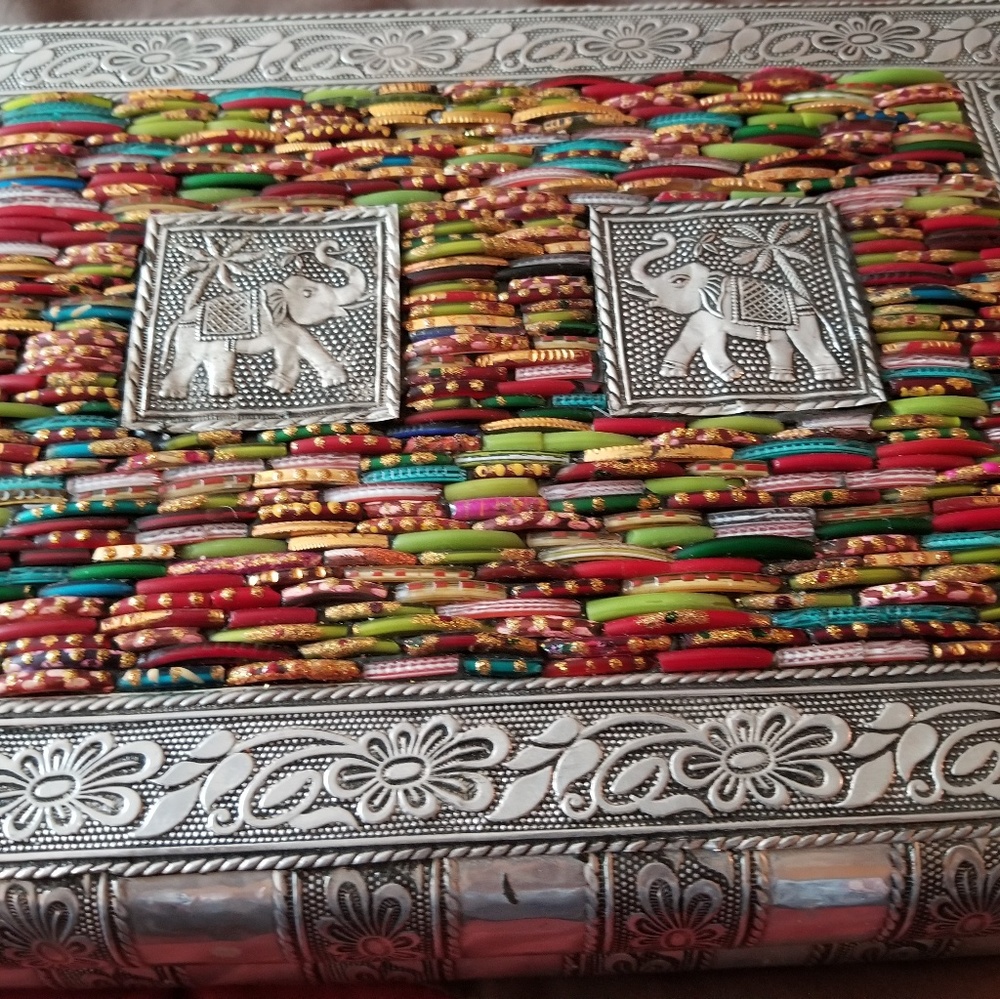 Vintage Indian patterned metal jewelry box